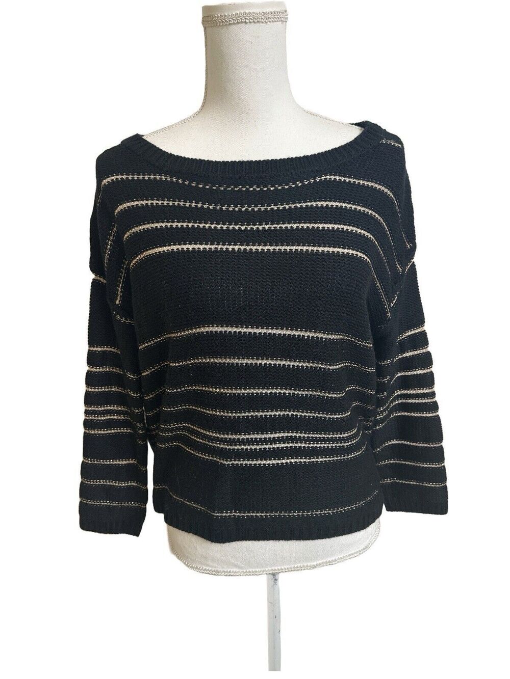 NWT Pippa Lynn Women's One Size O/S Sweater Black w/ Gold Stripes Wool Blend NEW